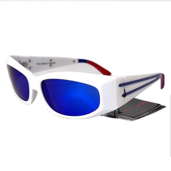 LE SPECS Adam Selman The Edge Sunglasses NEW White WIth Blue Mirror Lenses